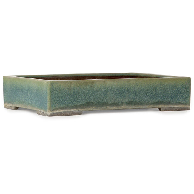 Vaso bonsai rettangolare verde di Yamaaki Toshio (terza generazione) - 372 x 277 x 78 mm