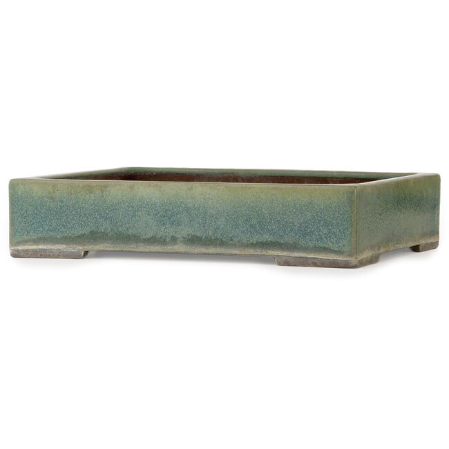 Maceta rectangular para bonsái verde de Yamaaki Toshio (tercera generación) - 372 x 277 x 78 mm