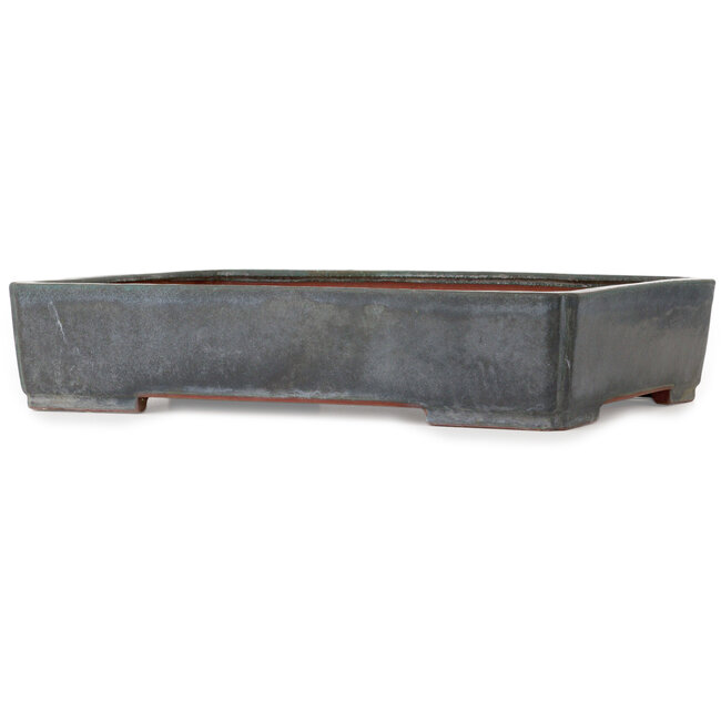 Rechteckige blaugrüne Bonsaischale von Seizan (Reihou, Kataoka Katsushi, Meister Seizan-Ofen) – 480 x 340 x 100 mm