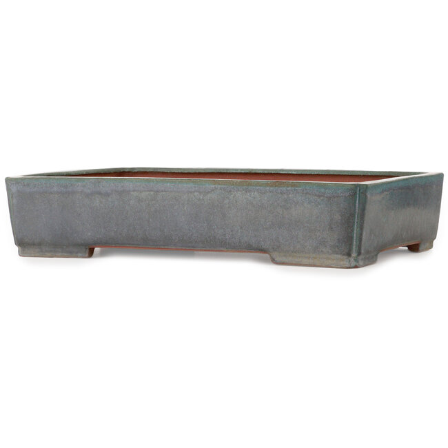 Rectangular teal bonsai pot by Seizan (Reihou, Kataoka Katsushi, master Seizan kiln) - 480 x 340 x 100 mm