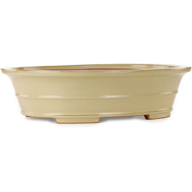 Ovale gebroken witte bonsaipot van Seizan (Reihou, Kataoka Katsushi, meester Seizan oven) - 557 x 430 x 145 mm