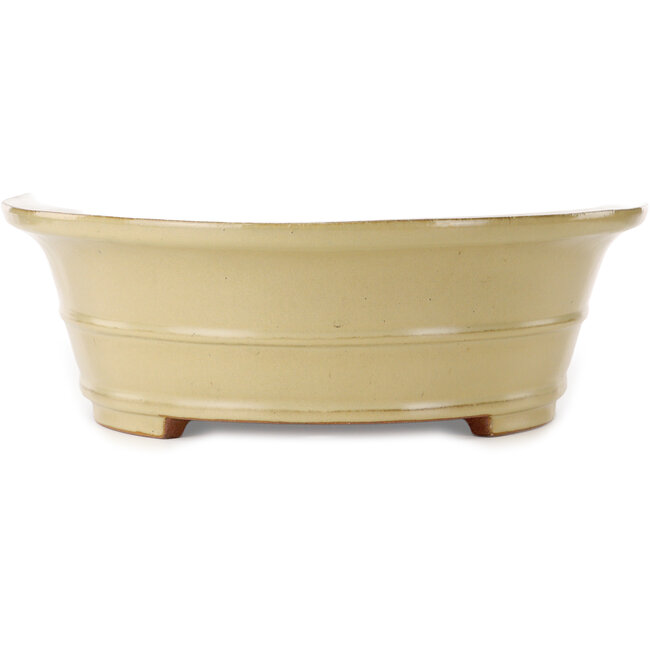 Pot à bonsaï ovale blanc cassé par Seizan (Reihou, Kataoka Katsushi, maître four Seizan) - 557 x 430 x 145 mm