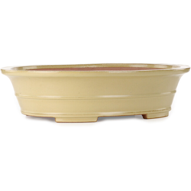 Pot à bonsaï ovale blanc cassé par Seizan (Reihou, Kataoka Katsushi, maître four Seizan) - 557 x 430 x 145 mm