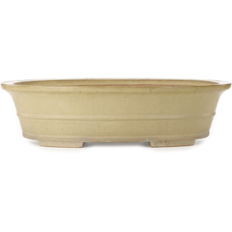 Seizan (Reihou, Kataoka Katsushi, master Seizan kiln) 555 mm ovale gebroken witte bonsaipot van Seizan (Reihou, Kataoka Katsushi, meester Seizan oven), Tokoname, Japan