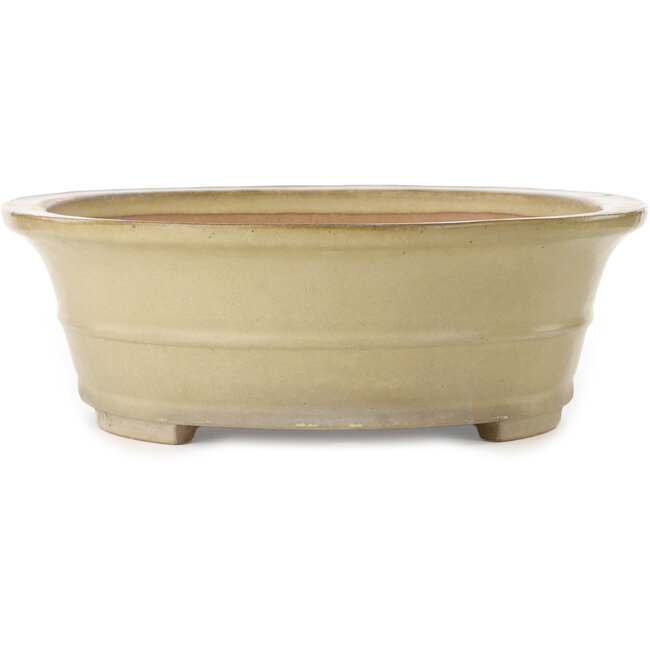 Oval off-white bonsai pot by Seizan (Reihou, Kataoka Katsushi, master Seizan kiln) - 555 x 435 x 138 mm