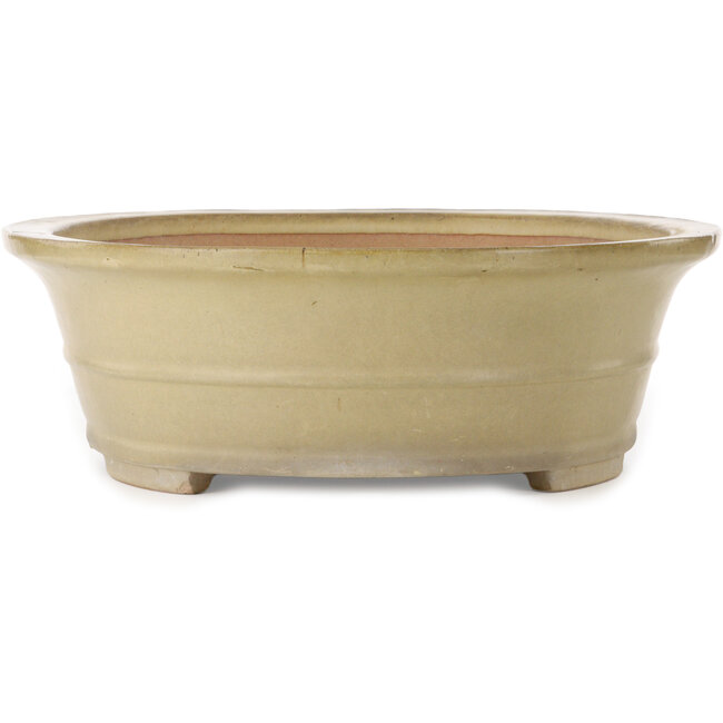 Ovale gebroken witte bonsaipot van Seizan (Reihou, Kataoka Katsushi, meester Seizan oven) - 555 x 435 x 138 mm