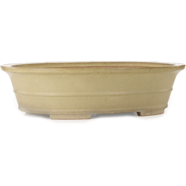 Pot à bonsaï ovale blanc cassé par Seizan (Reihou, Kataoka Katsushi, maître four Seizan) - 555 x 435 x 138 mm