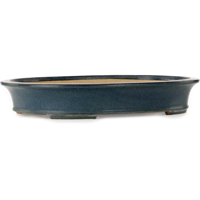 Oval blue bonsai pot by Seizan (Reihou, Kataoka Katsushi, master Seizan kiln) - 515 x 400 x 80 mm