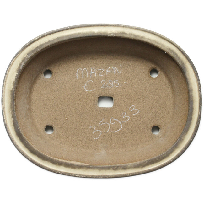 Vaso bonsai ovale bianco sporco di Terahata Satomi Mazan - 405 x 315 x 93 mm