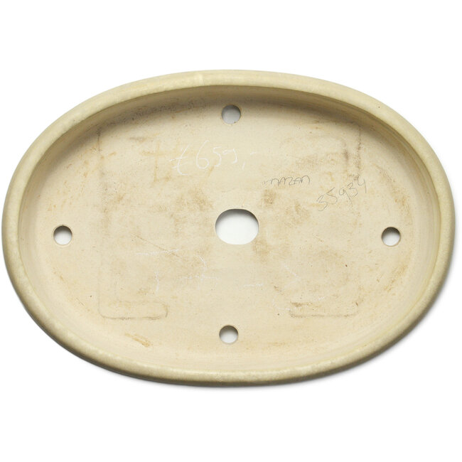 Ovale gebroken witte bonsaipot van Terahata Satomi Mazan - 455 x 315 x 70 mm