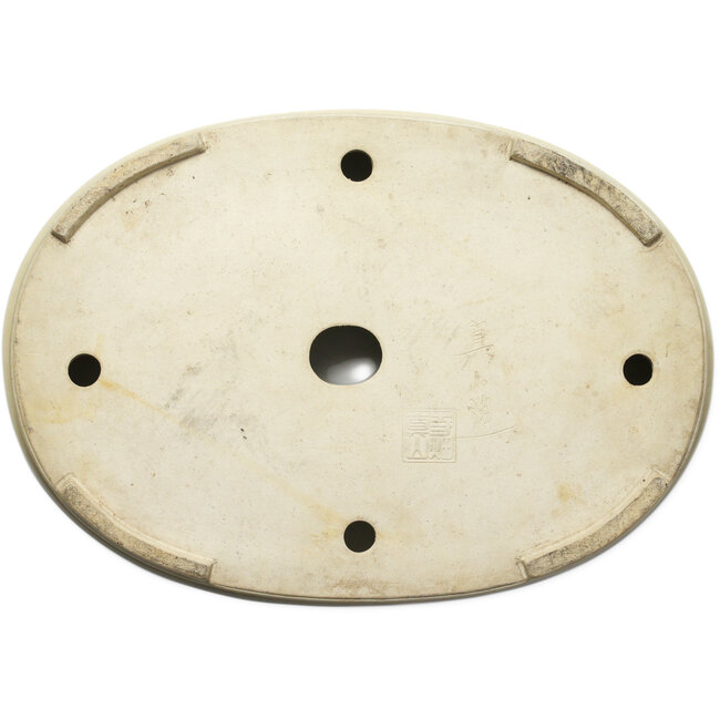 Pot à bonsaï ovale blanc cassé par Terahata Satomi Mazan - 455 x 315 x 70 mm