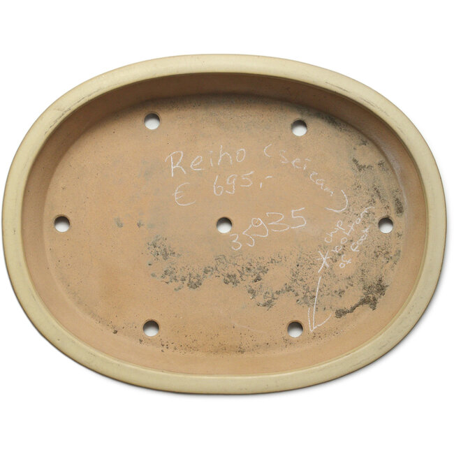 Ovaler, cremefarbener Bonsaitopf von Seizan (Reihou, Kataoka Katsushi, Meister Seizan-Ofen) – 520 x 400 x 85 mm