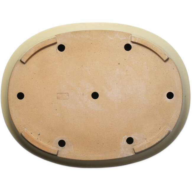 Oval off-white bonsai pot by Seizan (Reihou, Kataoka Katsushi, master Seizan kiln) - 520 x 400 x 85 mm