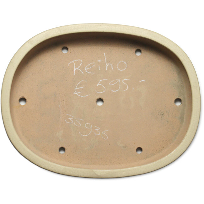 Oval off-white bonsai pot by Seizan (Reihou, Kataoka Katsushi, master Seizan kiln) - 503 x 390 x 75 mm