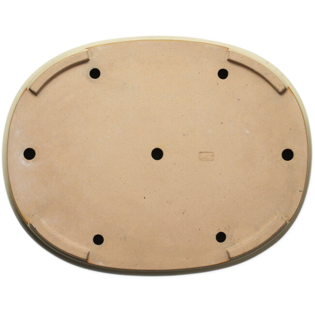 Oval off-white bonsai pot by Seizan (Reihou, Kataoka Katsushi, master Seizan kiln) - 503 x 390 x 75 mm