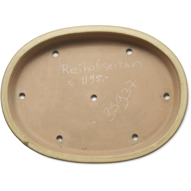 Oval off-white bonsai pot by Seizan (Reihou, Kataoka Katsushi, master Seizan kiln) - 585 x 435 x 95 mm