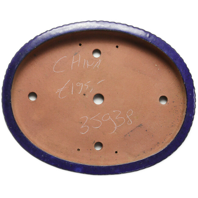 Oval blue bonsai pot - 458 x 365 x 68 mm