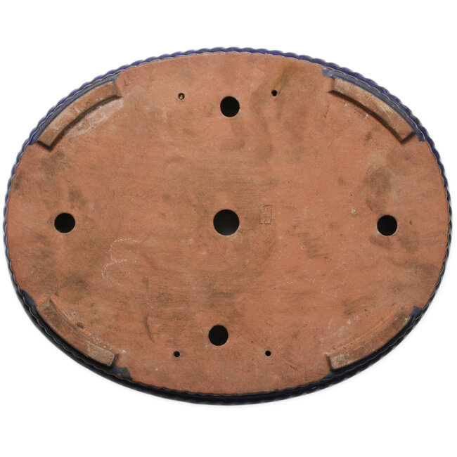 Oval blue bonsai pot - 458 x 365 x 68 mm