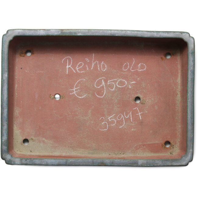 Rectangular teal bonsai pot by Seizan (Reihou, Kataoka Katsushi, master Seizan kiln) - 480 x 340 x 100 mm