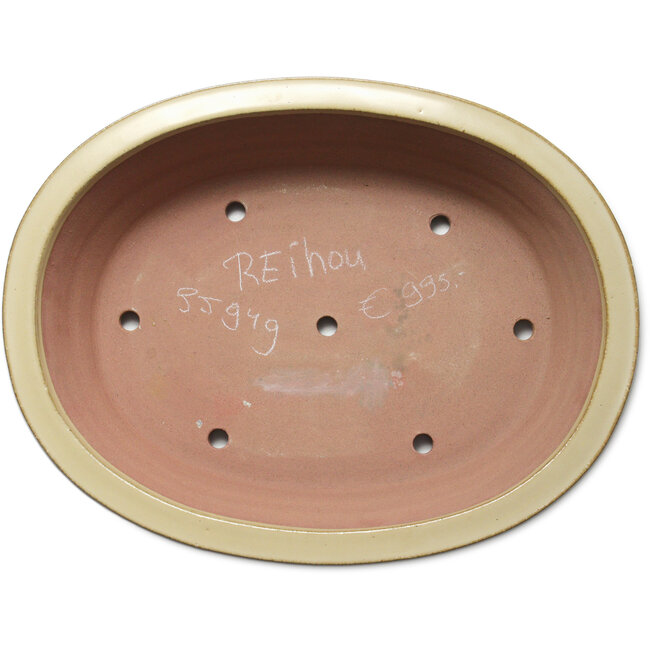 Oval off-white bonsai pot by Seizan (Reihou, Kataoka Katsushi, master Seizan kiln) - 557 x 430 x 145 mm
