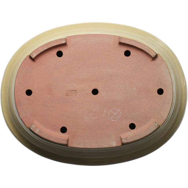 Oval off-white bonsai pot by Seizan (Reihou, Kataoka Katsushi, master Seizan kiln) - 557 x 430 x 145 mm