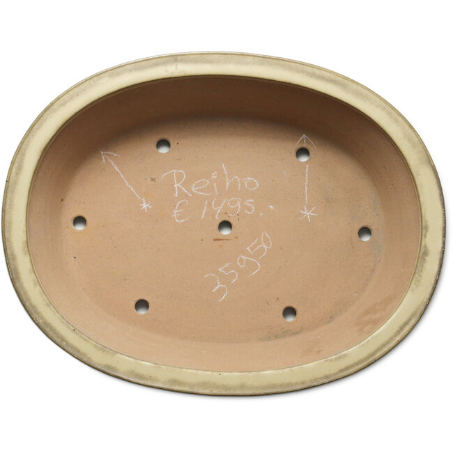 Ovaler, cremefarbener Bonsai-Topf von Seizan (Reihou, Kataoka Katsushi, Meister Seizan-Ofen) – 555 x 435 x 138 mm