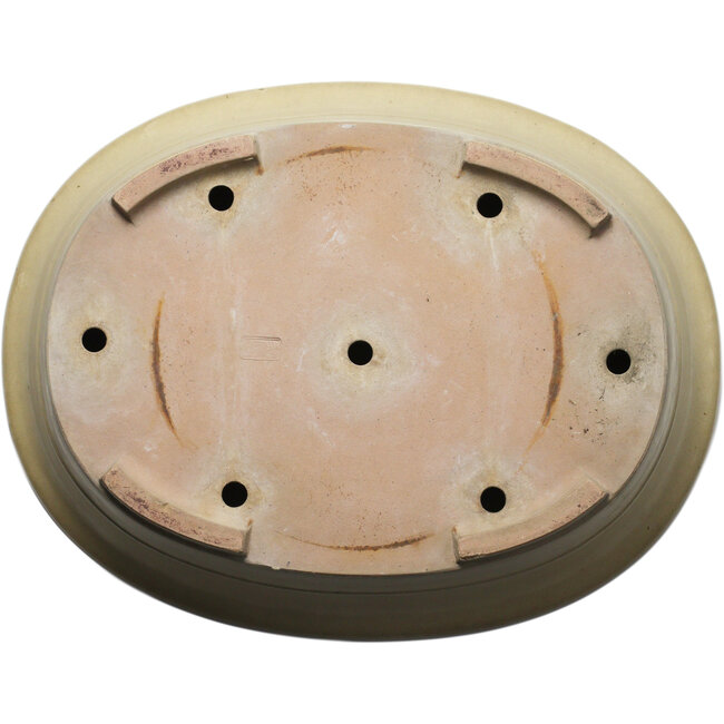 Pot à bonsaï ovale blanc cassé par Seizan (Reihou, Kataoka Katsushi, maître four Seizan) - 555 x 435 x 138 mm