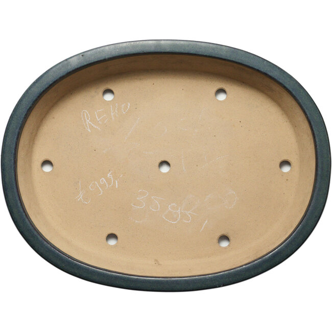 Pot à bonsaï ovale bleu par Seizan (Reihou, Kataoka Katsushi, maître four Seizan) - 515 x 400 x 80 mm