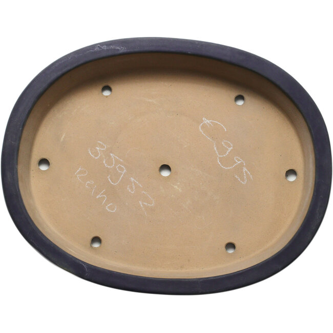 Pot à bonsaï ovale bleu par Seizan (Reihou, Kataoka Katsushi, maître four Seizan) - 505 x 395 x 80 mm