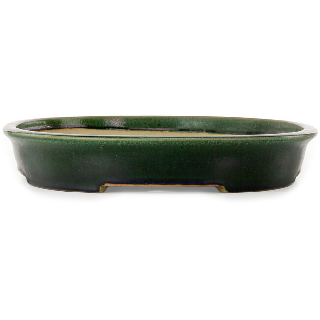Pot à bonsaï ovale vert par Terahata Satomi Mazan - 570 x 425 x 70 mm
