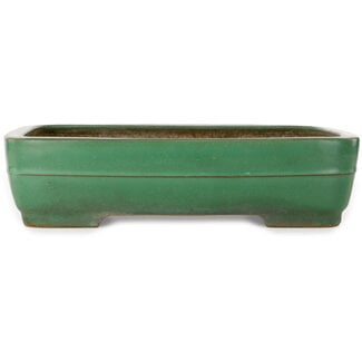  Yamafusa - Takehiko Koie 375 mm rectangular green bonsai pot by Yamafusa, Tokoname, Japan
