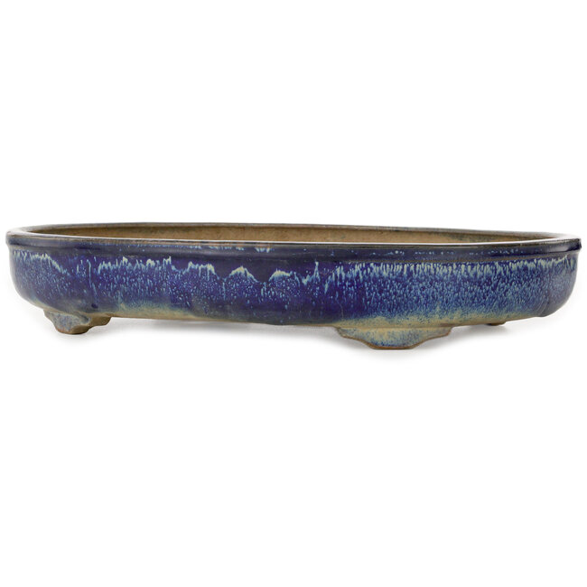 Oval blue bonsai pot by Shuhou - 425 x 333 x 65 mm