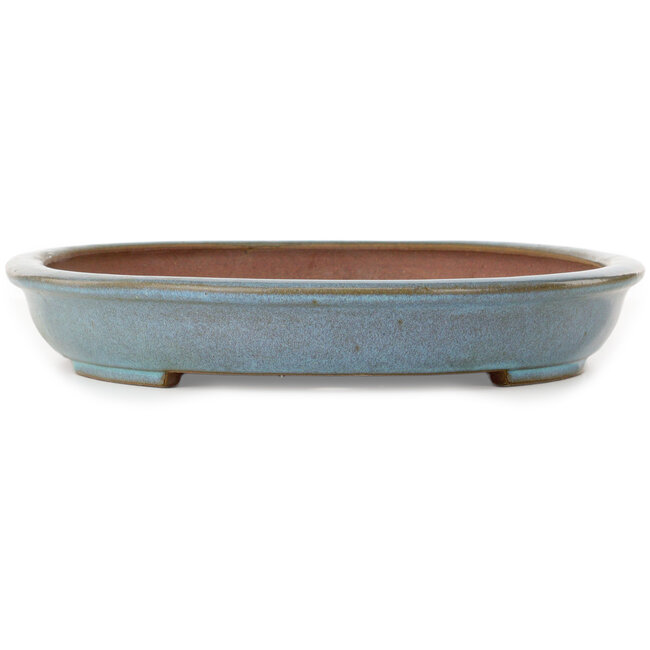 Oval blue bonsai pot by Seizan (Reihou, Kataoka Katsushi, master Seizan kiln) - 455 x 333 x 52 mm