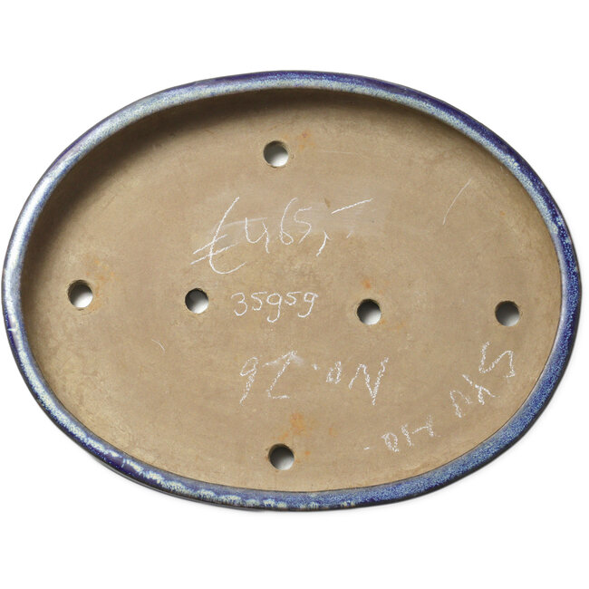 Oval blue bonsai pot by Shuhou - 425 x 333 x 65 mm