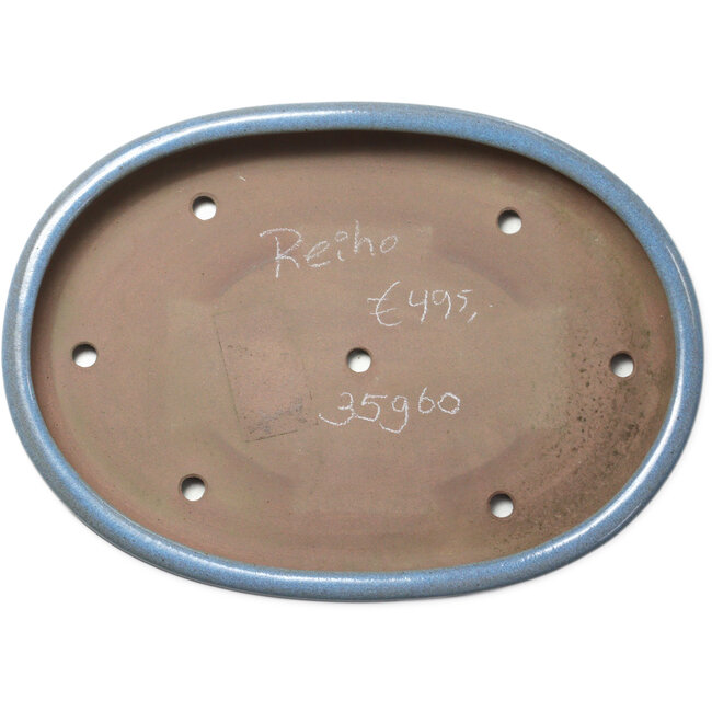 Ovale blauwe bonsaipot van Seizan (Reihou, Kataoka Katsushi, meester Seizan oven) - 453 x 325 x 52 mm