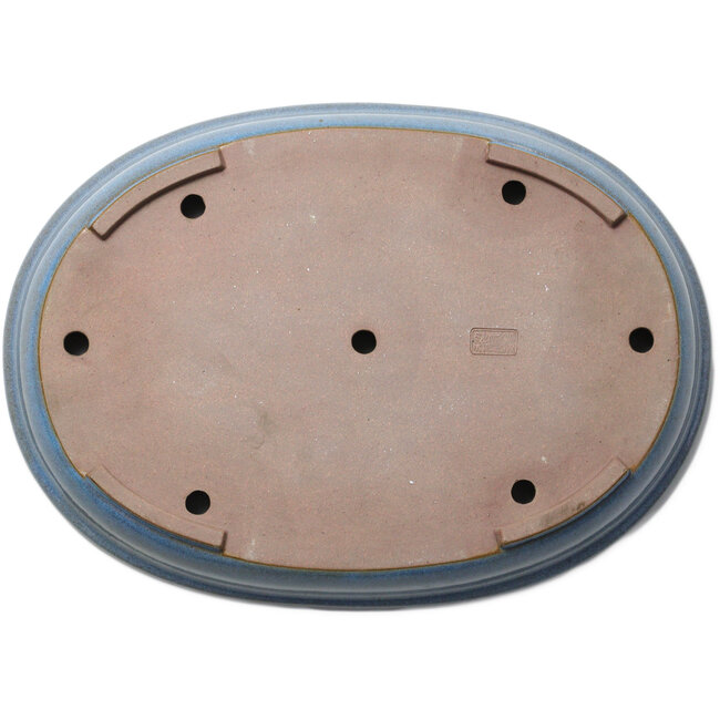 Ovale blauwe bonsaipot van Seizan (Reihou, Kataoka Katsushi, meester Seizan oven) - 453 x 325 x 52 mm