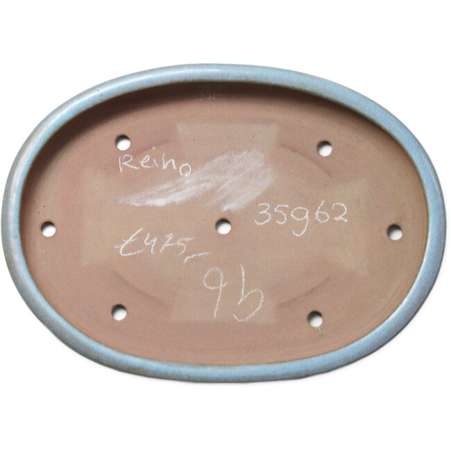 Oval blue bonsai pot by Seizan (Reihou, Kataoka Katsushi, master Seizan kiln) - 455 x 333 x 52 mm