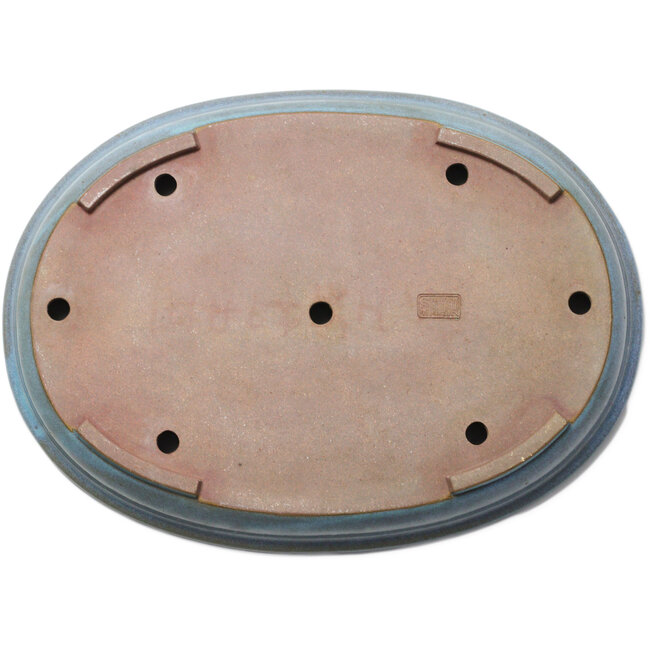 Ovale blaue Bonsaischale von Seizan (Reihou, Kataoka Katsushi, Meister Seizan-Ofen) – 455 x 333 x 52 mm