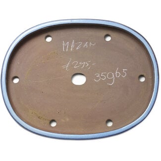  Satomi Mazan, Mazan Terahata Ovale blauwe bonsaipot van 475 mm van Terahata Satomi Mazan, Tokoname, Japan