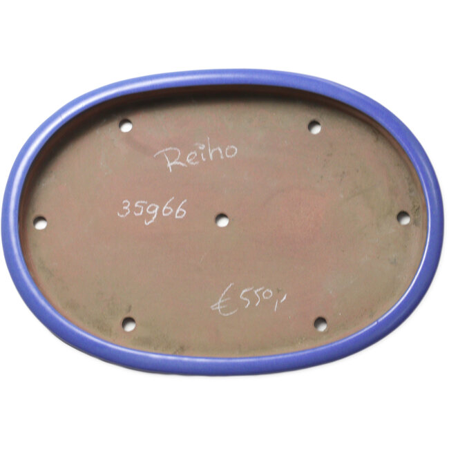 Oval blue bonsai pot by Seizan (Reihou, Kataoka Katsushi, master Seizan kiln) - 510 x 360 x 58 mm