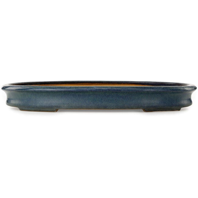 Oval blue bonsai pot by Seizan (Reihou, Kataoka Katsushi, master Seizan kiln) - 520 x 365 x 60 mm