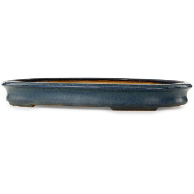 Oval blue bonsai pot by Seizan (Reihou, Kataoka Katsushi, master Seizan kiln) - 520 x 365 x 60 mm
