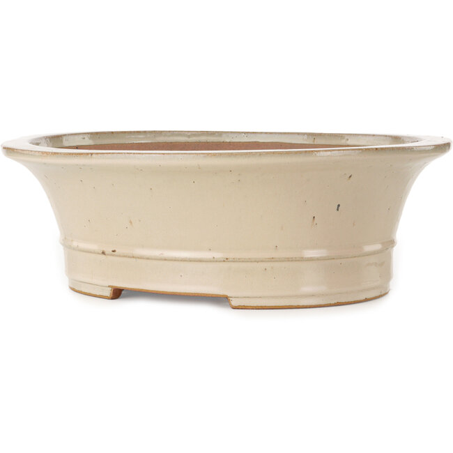 Pot à bonsaï ovale blanc cassé par Seizan (Reihou, Kataoka Katsushi, maître four Seizan) - 408 x 357 x 130 mm