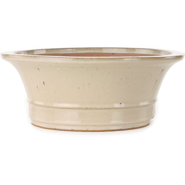 Ovale gebroken witte bonsaipot van Seizan (Reihou, Kataoka Katsushi, meester Seizan oven) - 408 x 357 x 130 mm