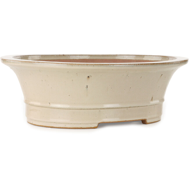 Maceta ovalada para bonsái de color blanquecino de Seizan (Reihou, Kataoka Katsushi, maestro del horno Seizan) - 408 x 357 x 130 mm