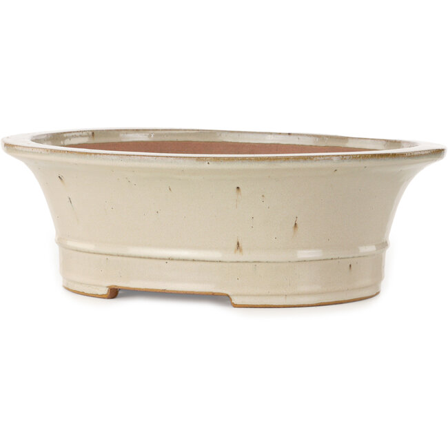 Oval off-white bonsai pot by Seizan (Reihou, Kataoka Katsushi, master Seizan kiln) - 408 x 357 x 130 mm