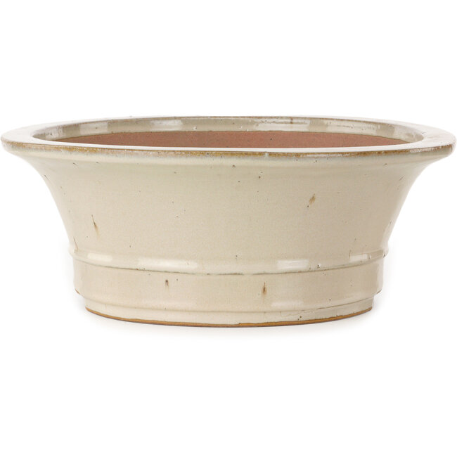 Oval off-white bonsai pot by Seizan (Reihou, Kataoka Katsushi, master Seizan kiln) - 408 x 357 x 130 mm