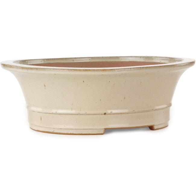 Vaso bonsai ovale bianco sporco di Seizan (Reihou, Kataoka Katsushi, forno del maestro Seizan) - 408 x 357 x 130 mm