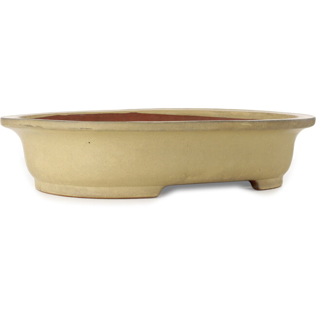 Ovale gebroken witte bonsaipot van Seizan (Reihou, Kataoka Katsushi, meester Seizan oven) - 525 x 415 x 115 mm