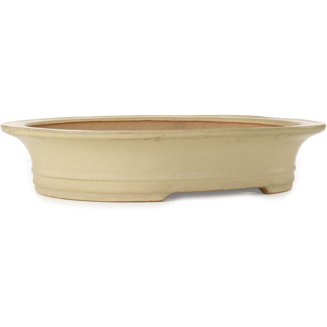 Ovale gebroken witte bonsaipot van Seizan (Reihou, Kataoka Katsushi, meester Seizan oven) - 503 x 405 x 98 mm